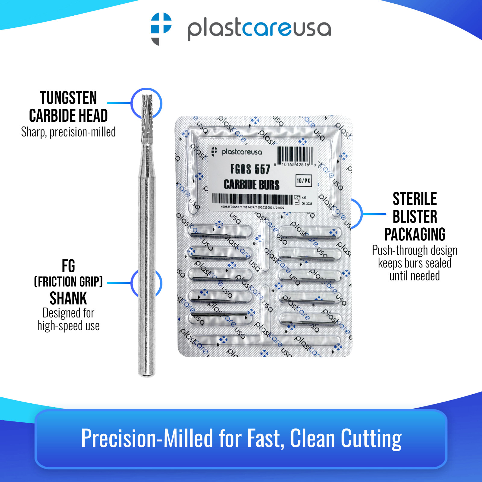 10 FG 557 Surgical Carbide Dental Burs High Speed Handpiece Friction Grip