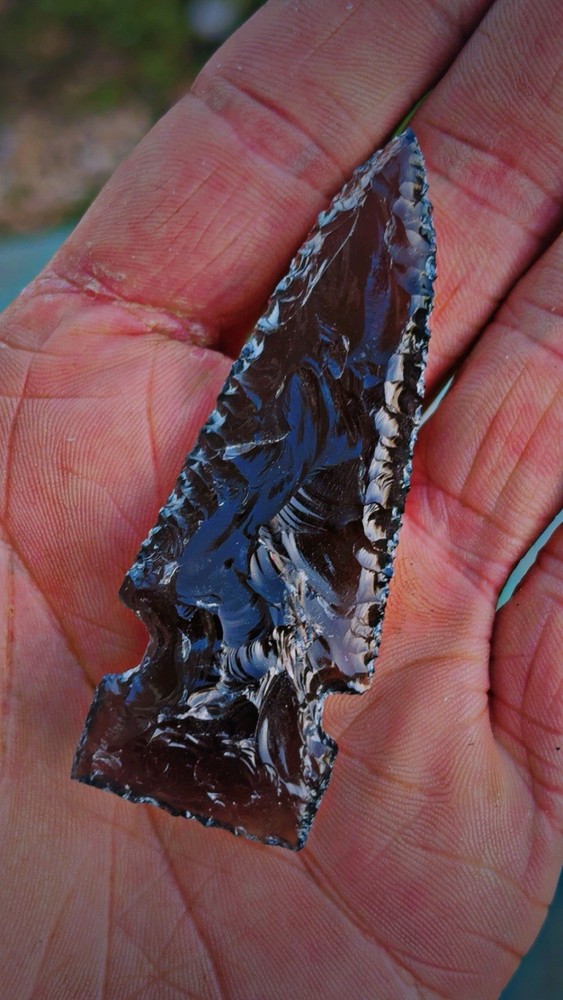 Flintknapped Obsidian Side Notched Arrowhead