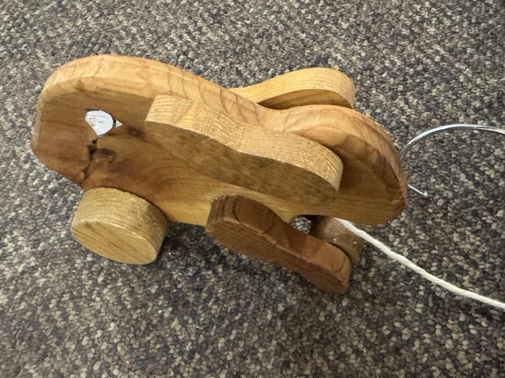 Handmade Wooden Vintage Rabbit Pull Toy Gift Easter Basket