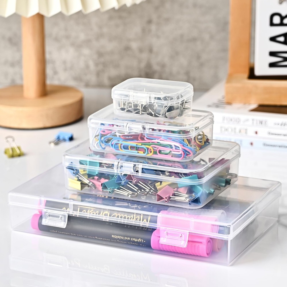 7 Pack Mixed Sizes Rectangular Mini Plastic Containers Clear Plastic Storage ...