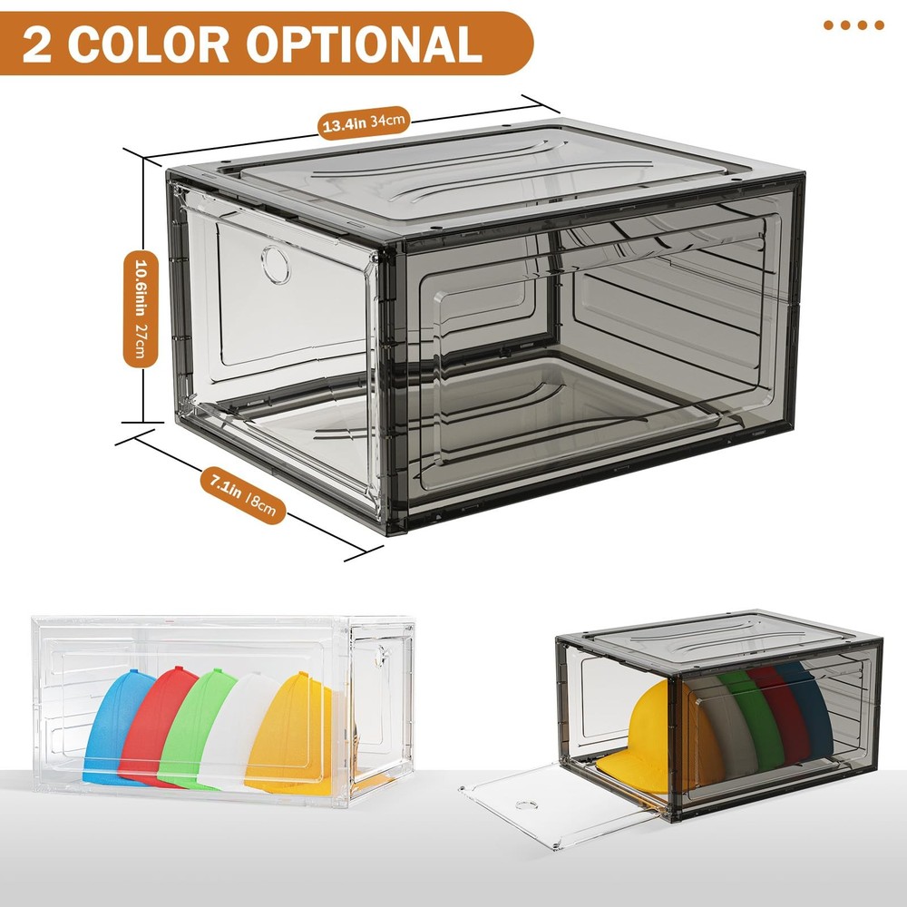 YKLSLH Hat Organizer Box - 6 Pack for 40+ Hats, Harder Plastic, Stackable