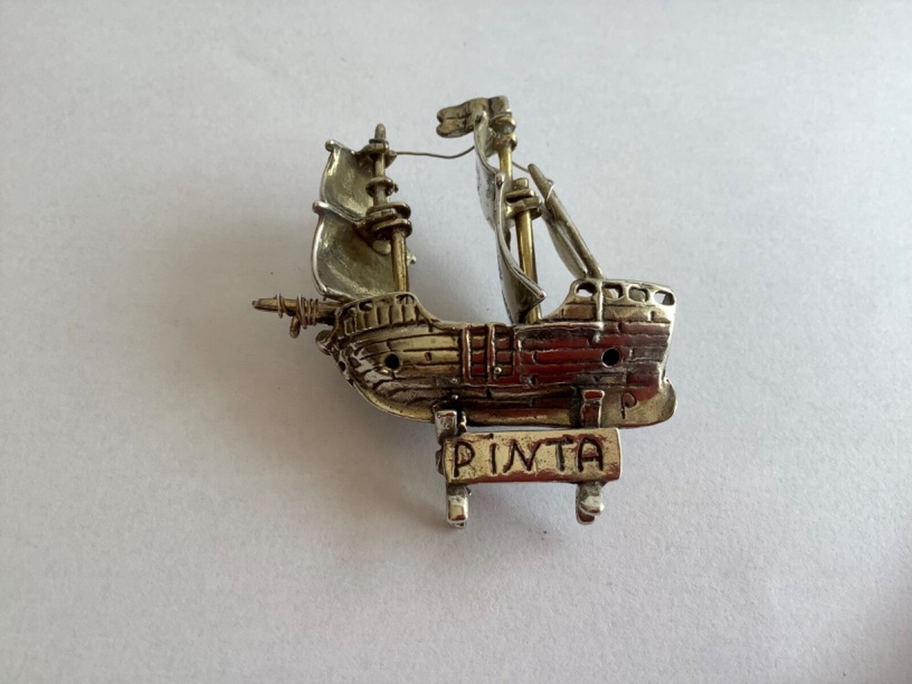 VINTAGE CONTINENTAL SOLID SILVER MINIATURE GALLON SHIP PINTA