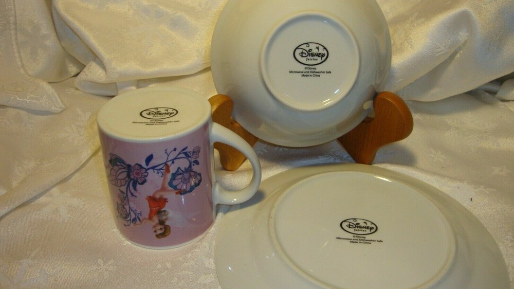 Disney Pixie Fairies Tinkerbell Ceramic 3 Piece Dinnerware Set- New - Free Ship