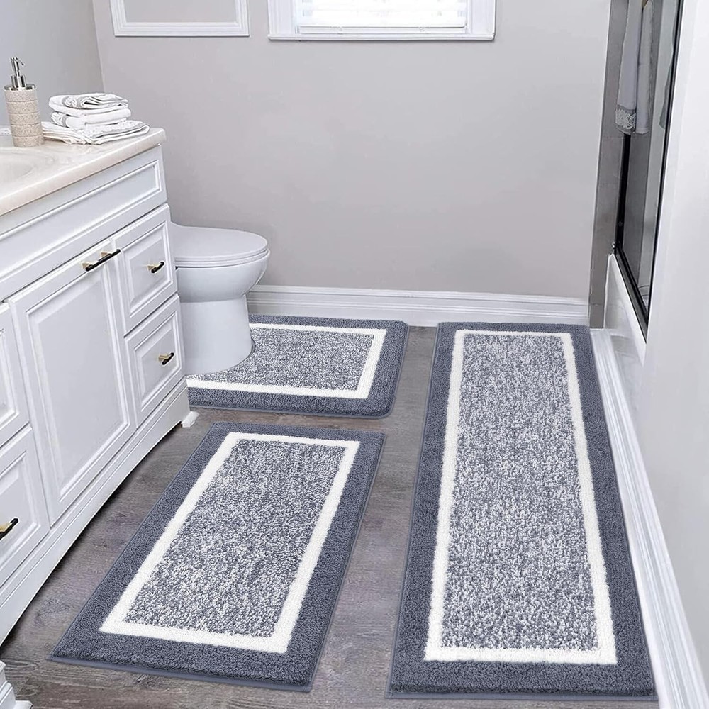Bathroom Mat Set, 3-Piece Set, Microfiber Plush Bathroom Set