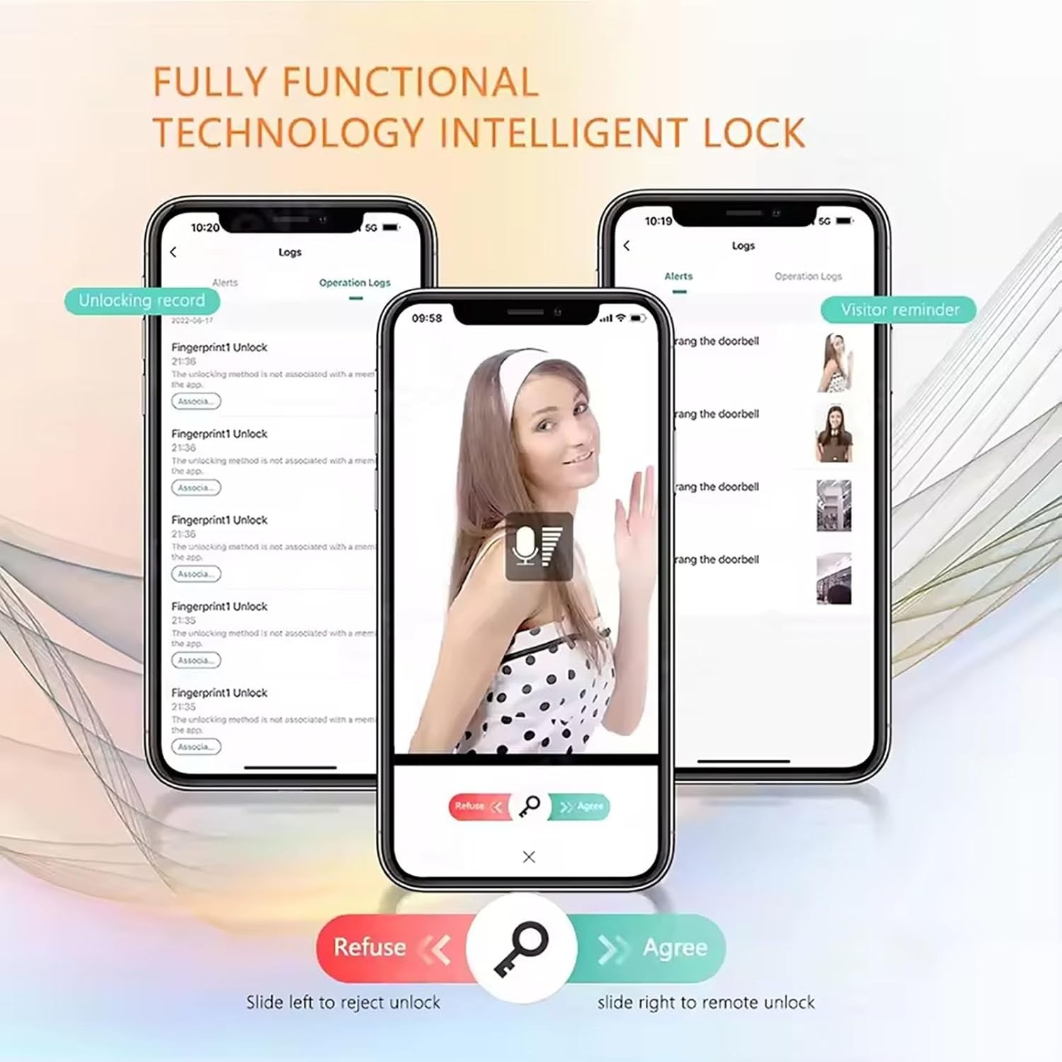 3D Face Recognition Fingerprint Password Smart Door Lock with Camera Security