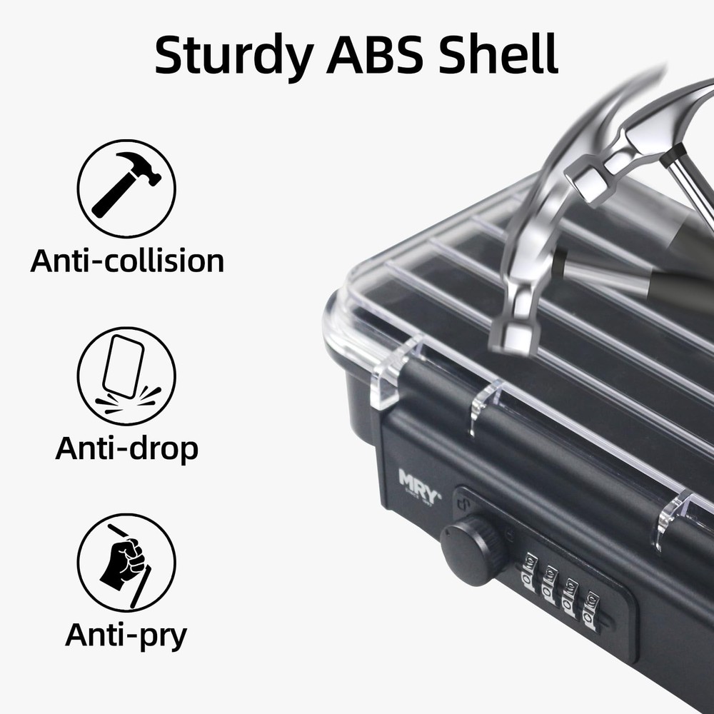 MRY Portable Safe Box Translucency Combination Security Case Black Color