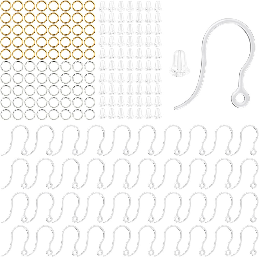 50Pcs Clear Plastic Earring Hooks - Non-Allergenic for Sensitive Ears, Component