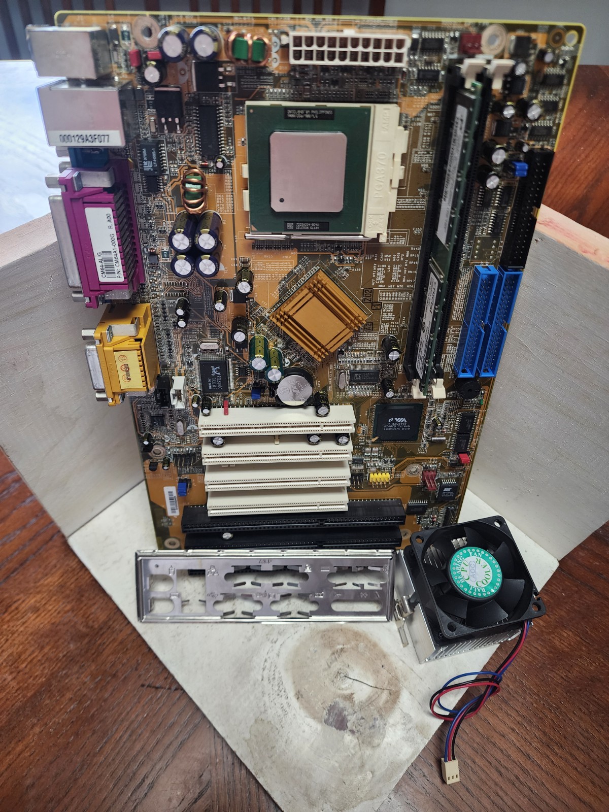 Socket 370 Motherboard Combo – Celeron 1.4GHz, 256MB RAM, I/O Shield – Tested