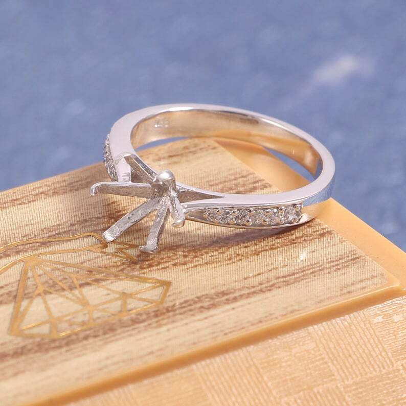 925 Silver 8 mm Round Engagement Ring Setting CZ Setting 8 mm Round Ring Setting