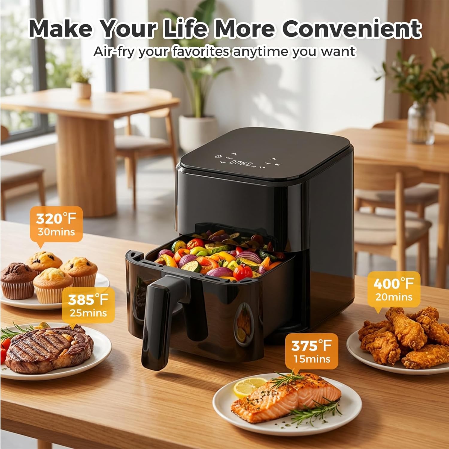 JHK 3QT Small Air Fryer w/Digital Touch Panel,Overheat Protection,Auto Shut-off