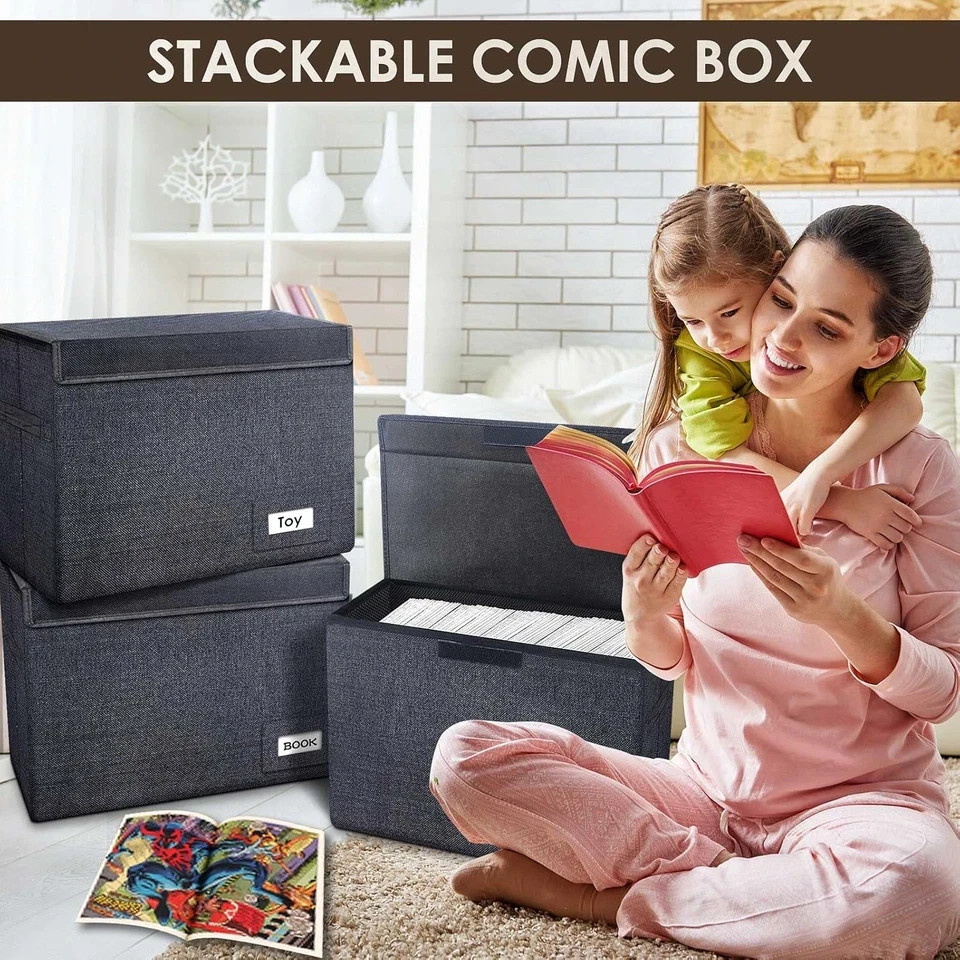 3 Pack Comic Book Storage, Comic Book Box Collapsible and Stackable Comic Short