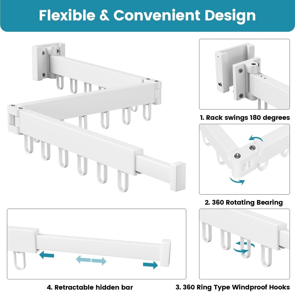 Clothes Drying Rack Wall Mounted, Laundry Drying Rack Collapsible, Foldable &...