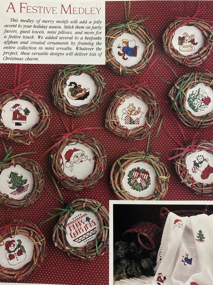 12 Assorted Christmas Counted Cross Stitch Patterns- Santa Claus Tree Stocking