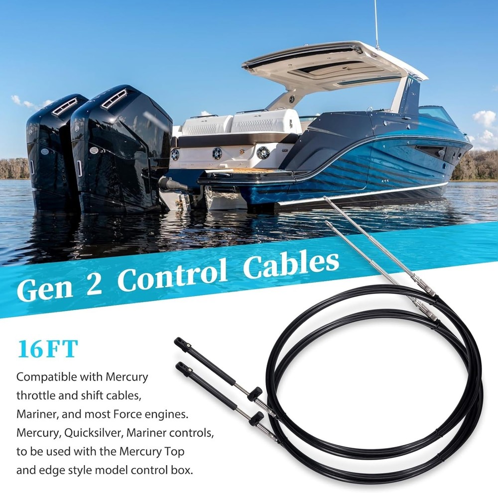 Replacement Throttle and Shift Cables for Marine Force Engines, 15ft 2-Pack