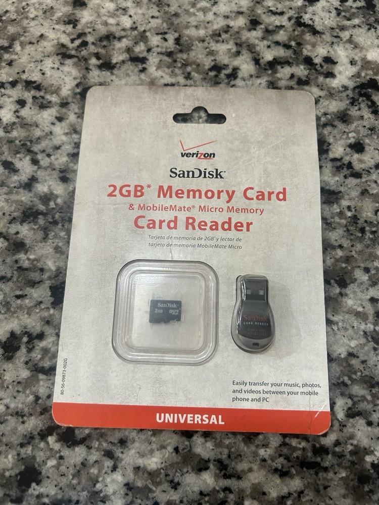 Verizon SanDisk 2GB Memory Card & MobileMate Micro Memory Card Reader NEW