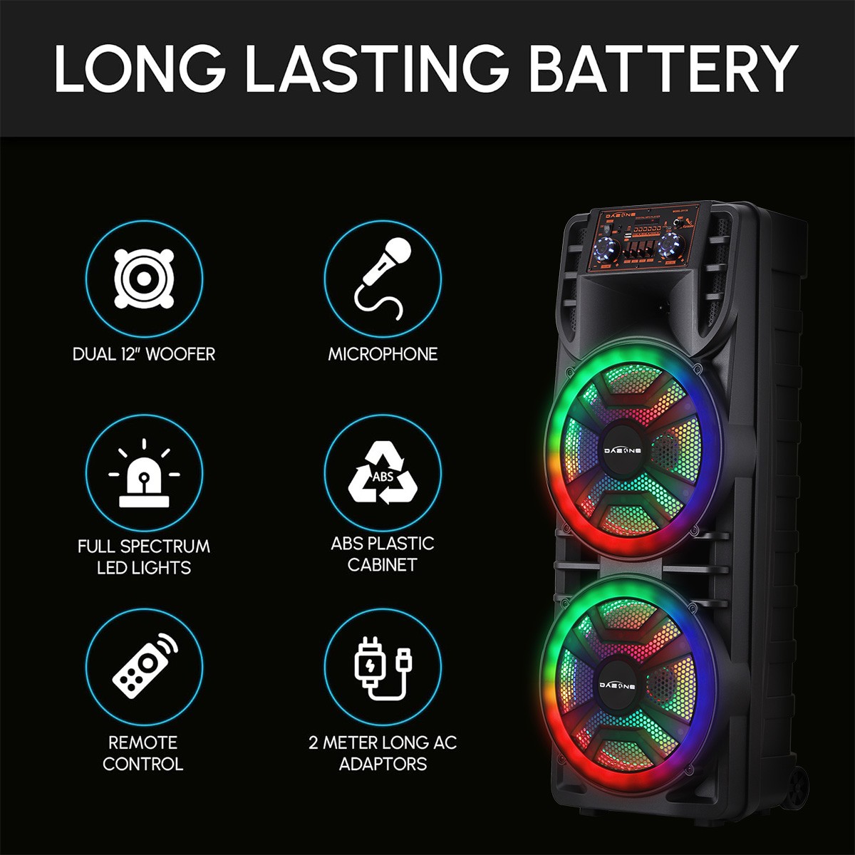 12'' Dual Portable Bluetooth Speaker Subwoofer FM Heavy Bass Sound Karaoke W/Mic