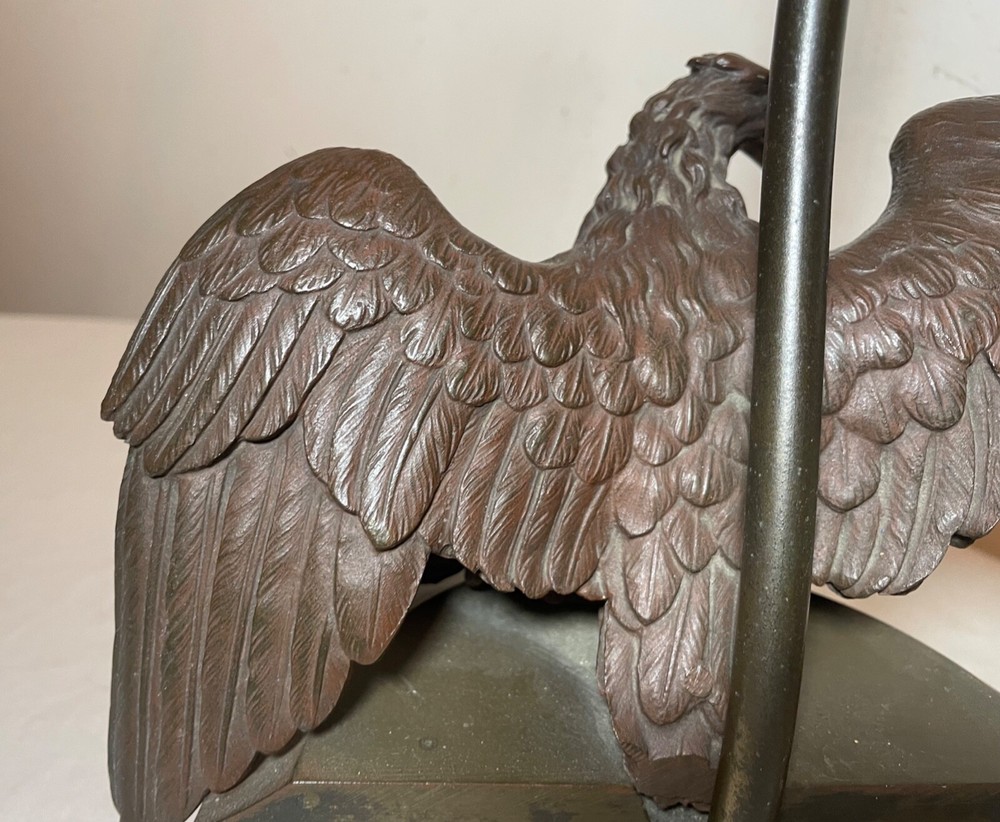 antique patinated solid bronze american bald eagle electric table lamp statue