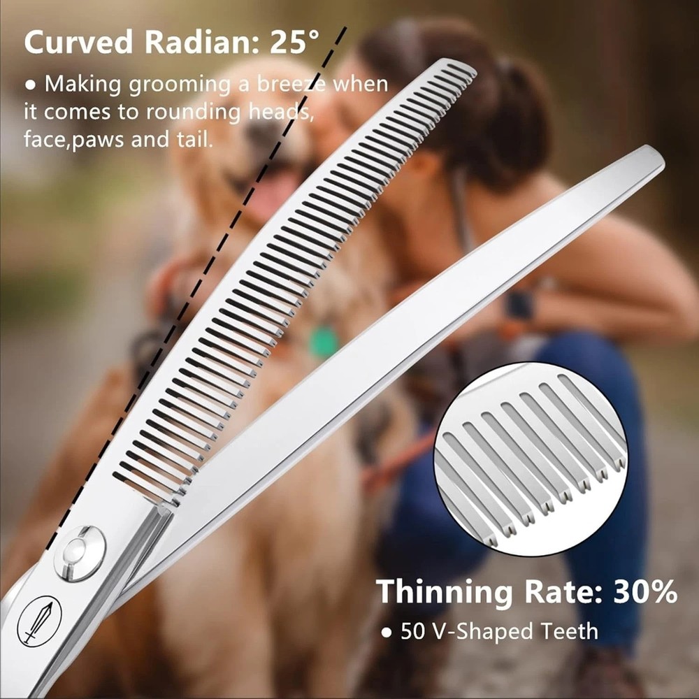 Curved Grooming Shears for Dogs, 30% Thinning