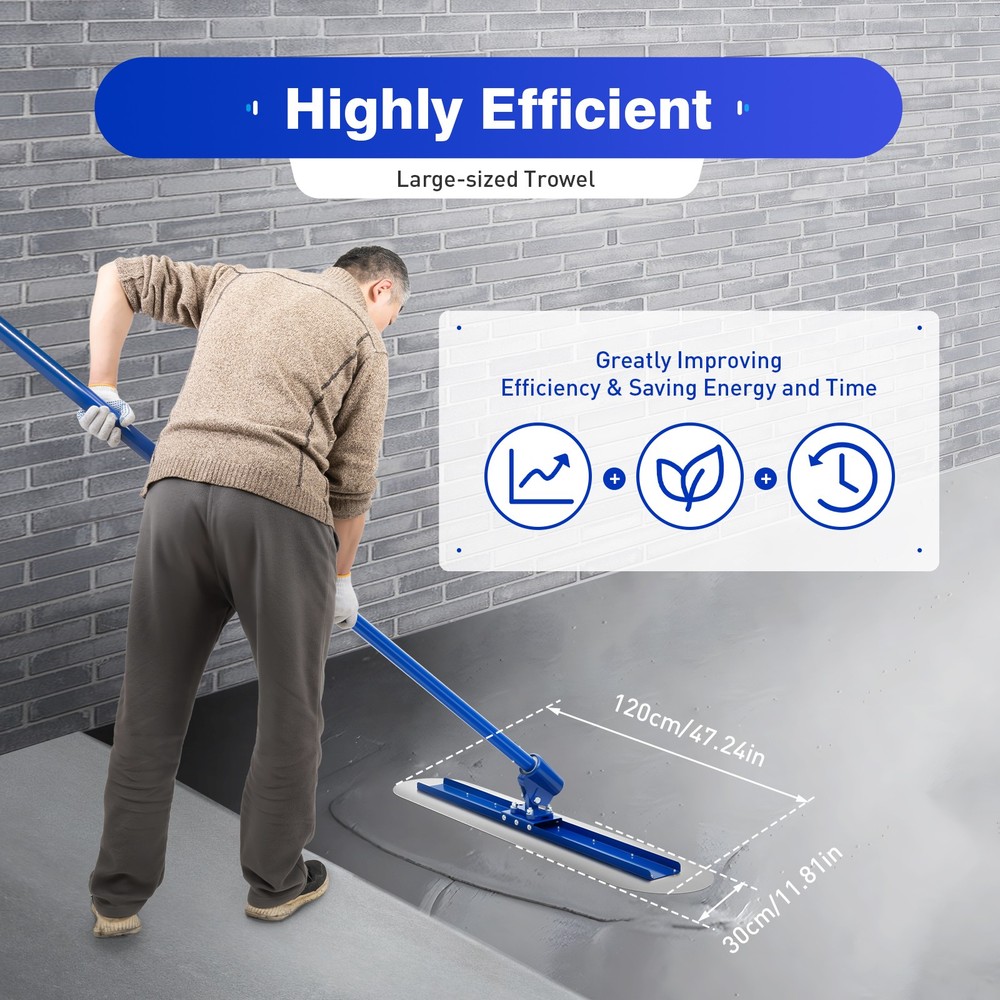 Bull Float 48x12” Concrete Float Tool Trowel Float With 3 Handles Round End Blue