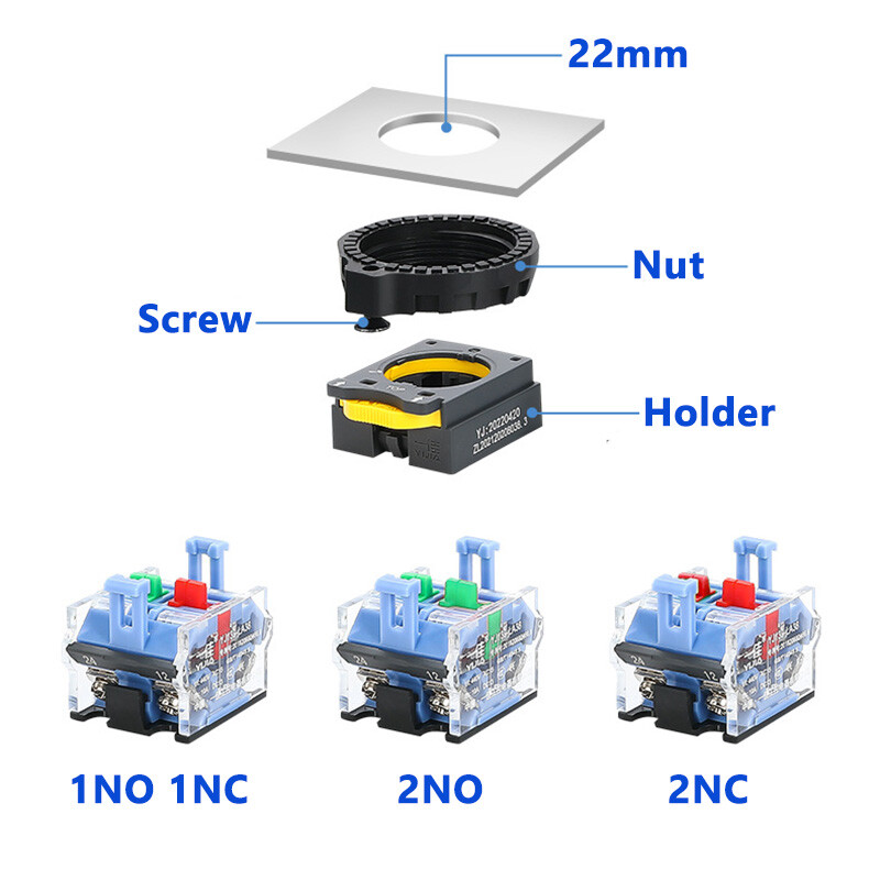 22mm Emergency Stop Key Switch with 2 Keys Latching Security Lock On/Off 10A