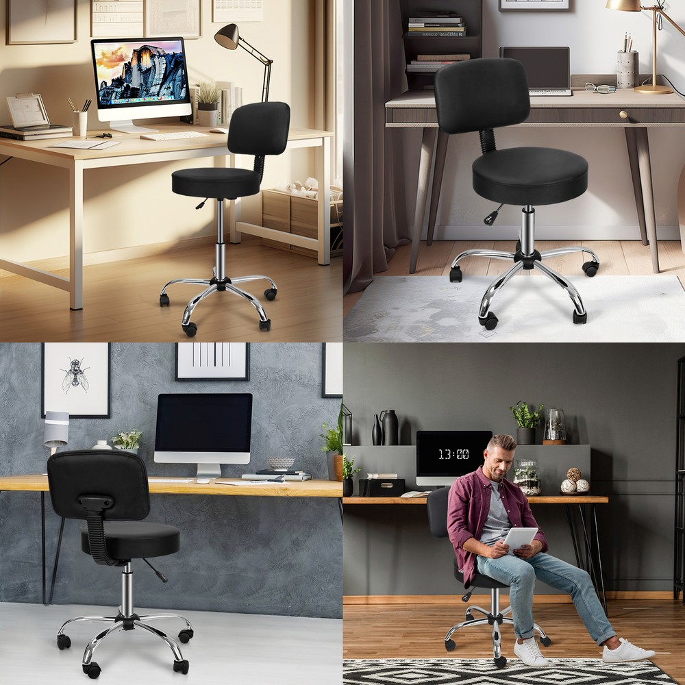 Rolling Swivel Salon Stool Chair Hydraulic with Back Support Adjustable Height