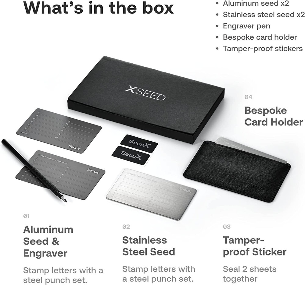SecuX XSEED Secure Bitcoin Wallet Crypto Seed Storage Steel Plate
