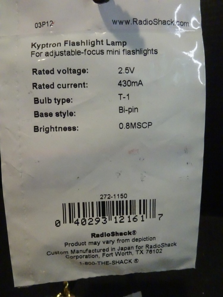 RadioShack Mini Krypton Flashlight Lamp 272-1150 2 pks