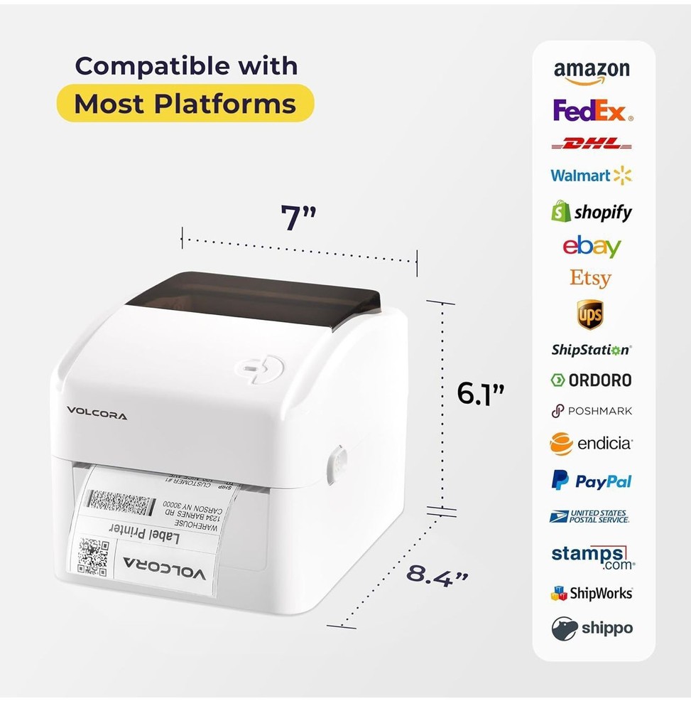 Volcora Thermal Label Printer with Ethernet + USB Connectivity