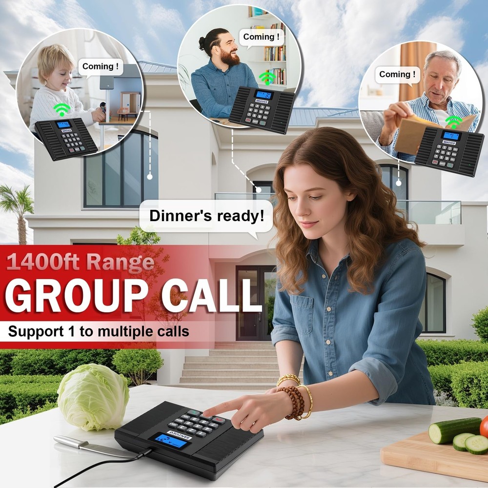 60D Intercoms Wireless for Home, 18 Channel Home Intercom System Supports Two...