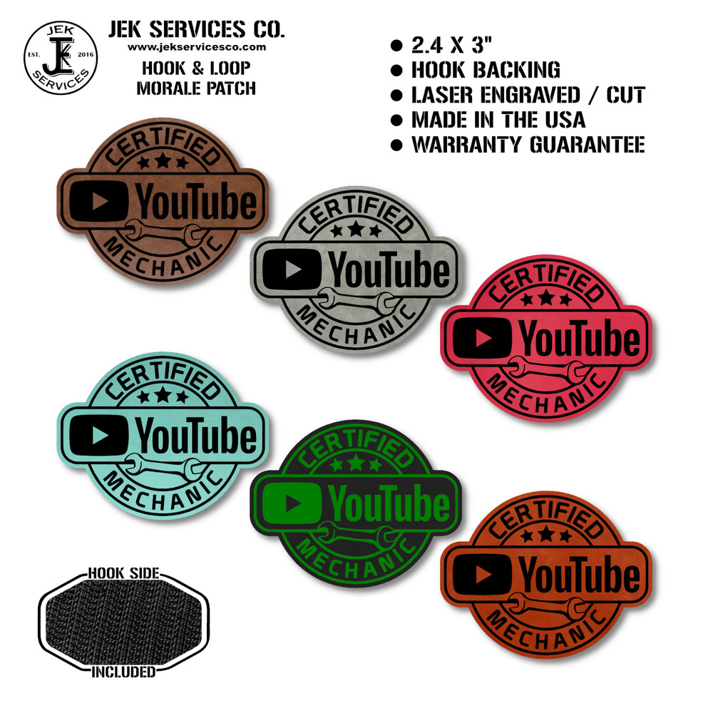 Funny Certified YouTube Mechanic Engraved Morale Patch, 2.4" x 3" Hook & Loop