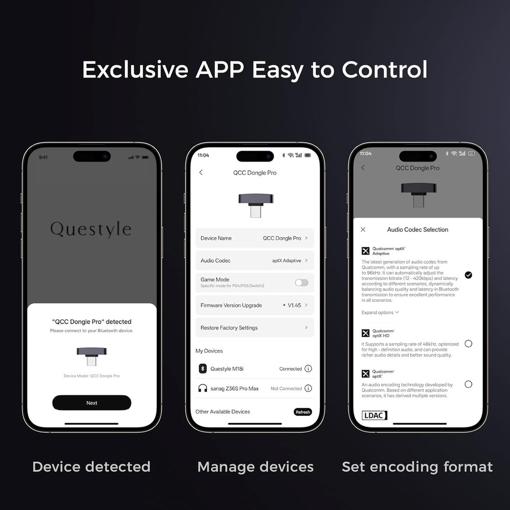 Questyle QCC Dongle Pro MFi Certified USBC Bluetooth Audio Adapter