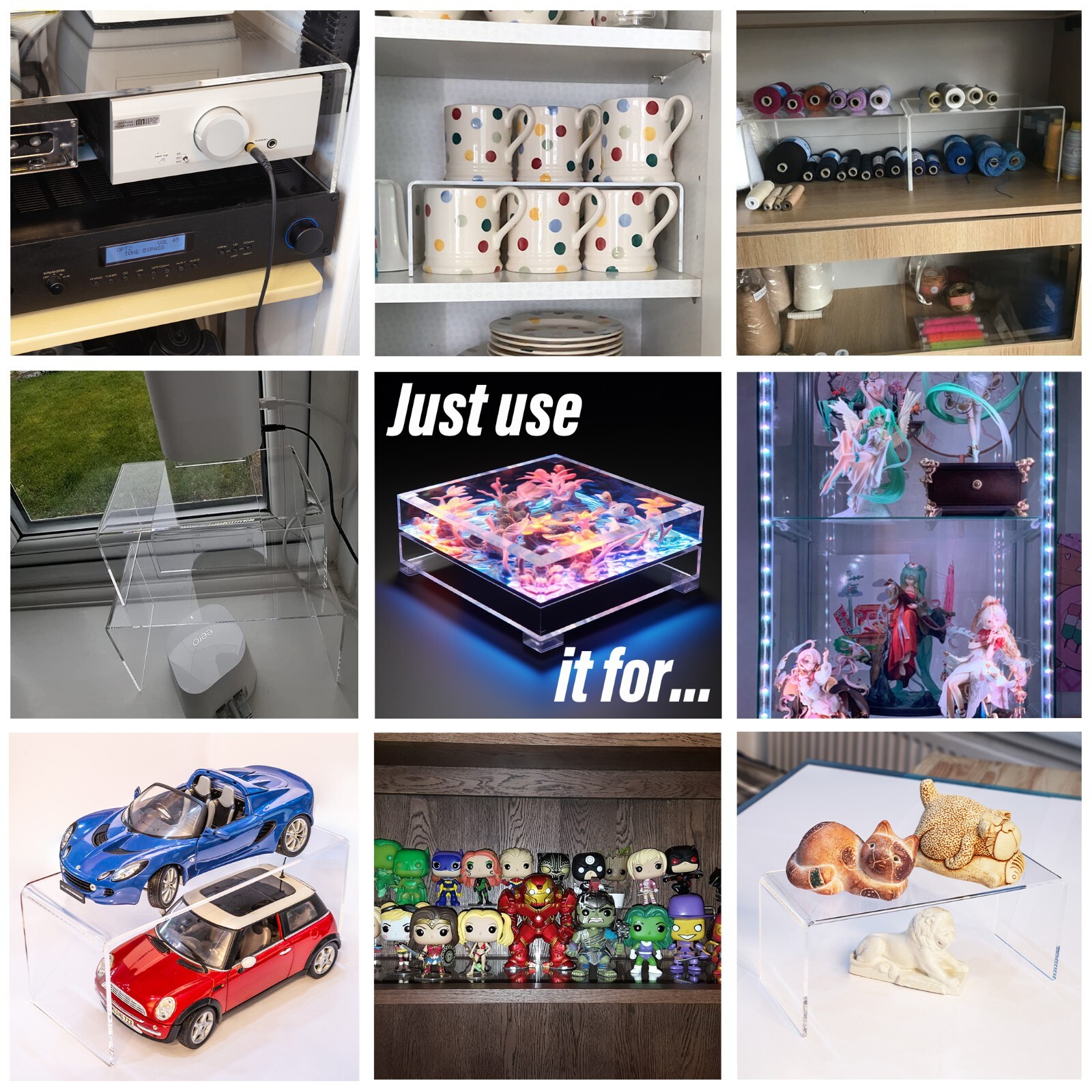 Acrylic Display Shelves Risers Plinths Stands for Collectables Items-Hoverstand