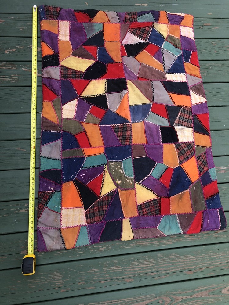 ANTIQUE VINTAGE ORIGINAL HANDMADE PATCHWORK CRAZY QUILT
