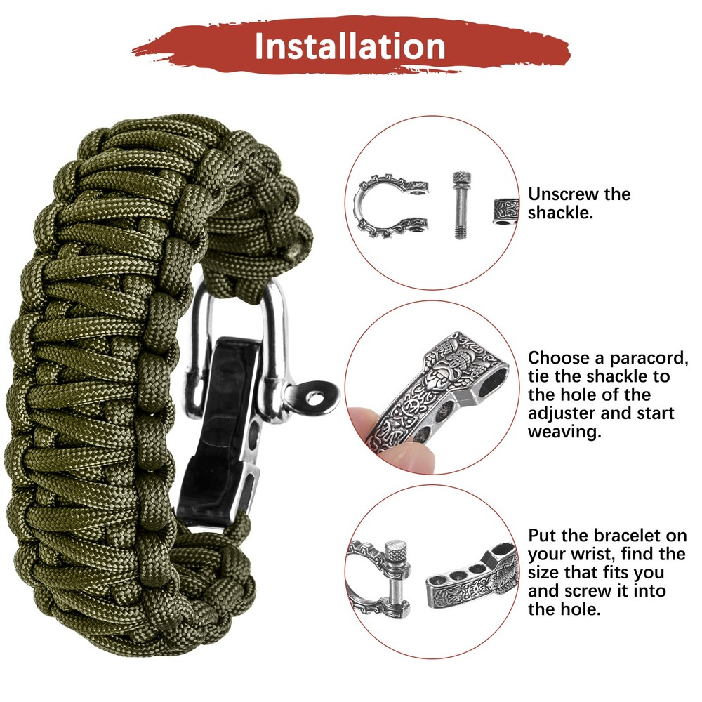14-Pack Paracord Bracelet Shackle Buckle Pattern Type [Silver, Round Head]