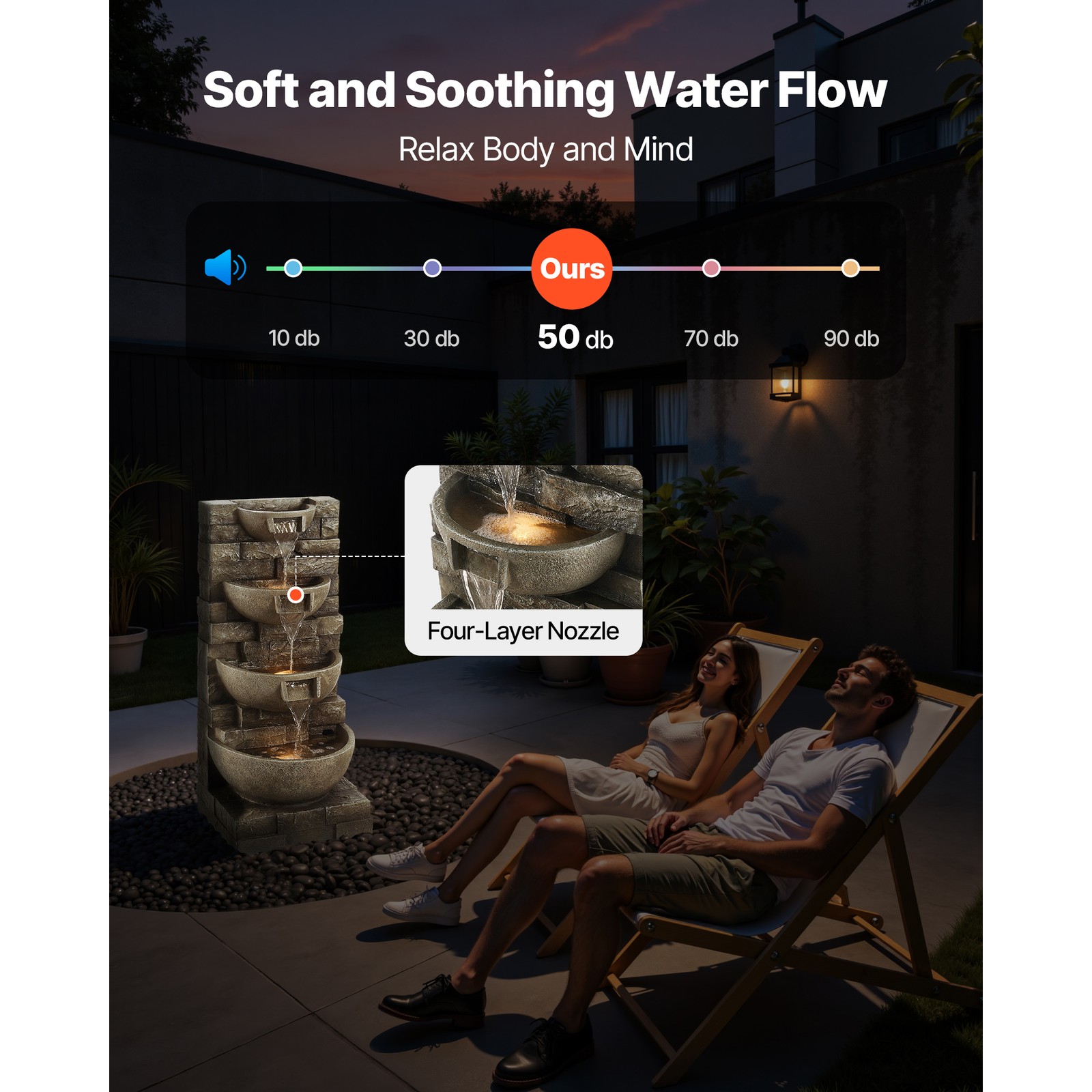 35.63" Outdoor Water Fountain with LED Light 4-Tier Yard Garden Stand Fountain