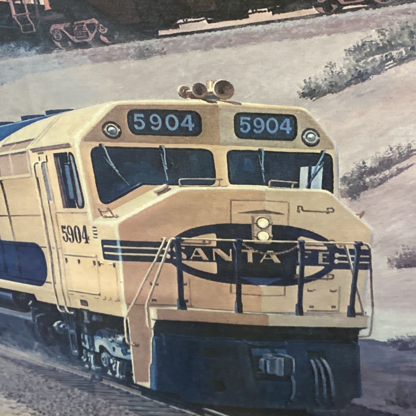 VINTAGE SANTA FE TRAINS ADVERTISEMENT LARGE FRAMED PRINT FOGG 41”x31”