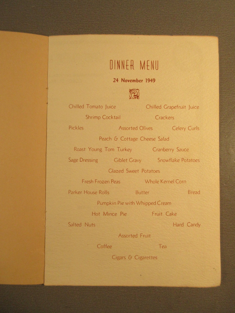 1949 Fort Richardson Alaska General Thanksgiving Menu Program