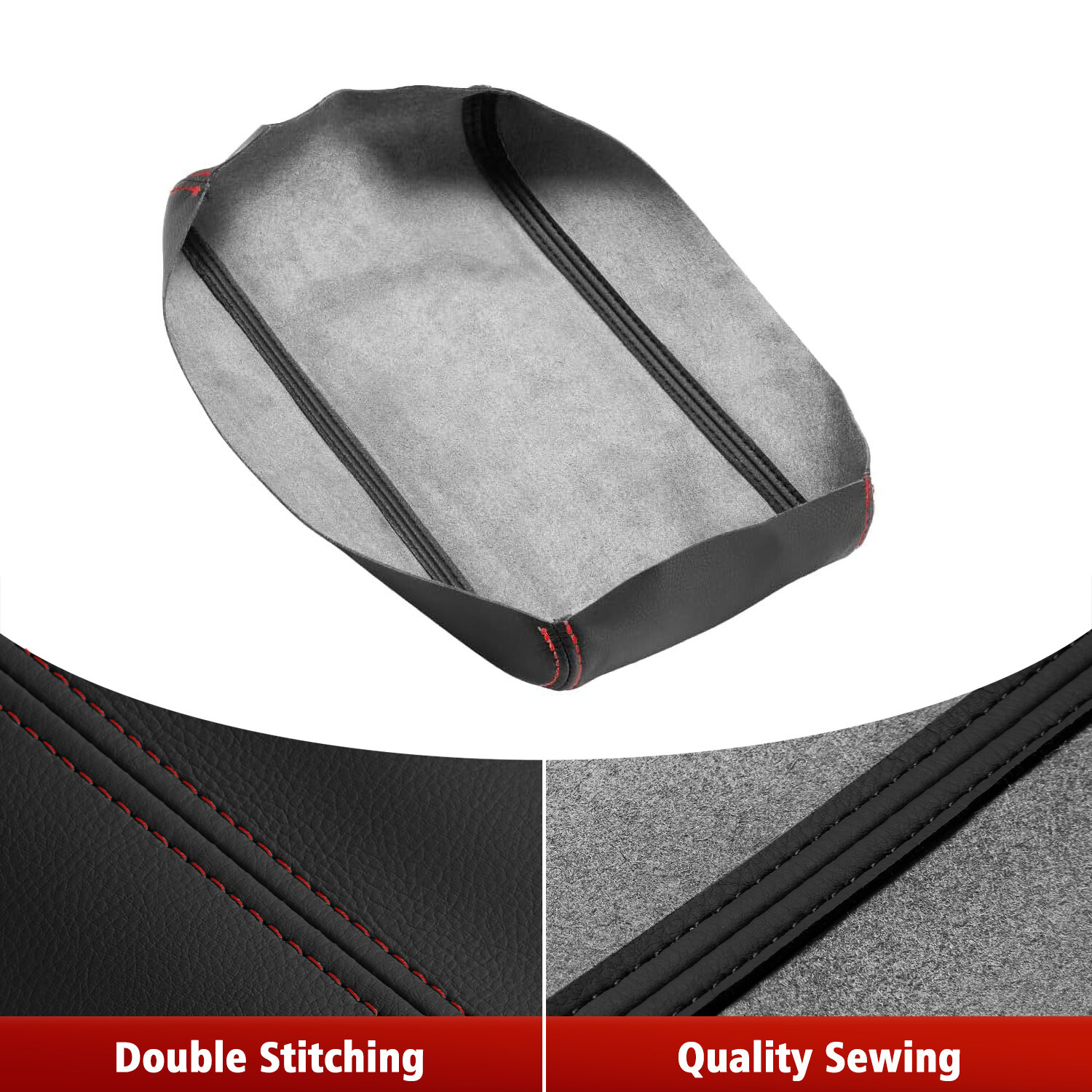 Fits 2012-2017 Toyota Camry Black Leather Console Lid Armrest Cover Red Stitch