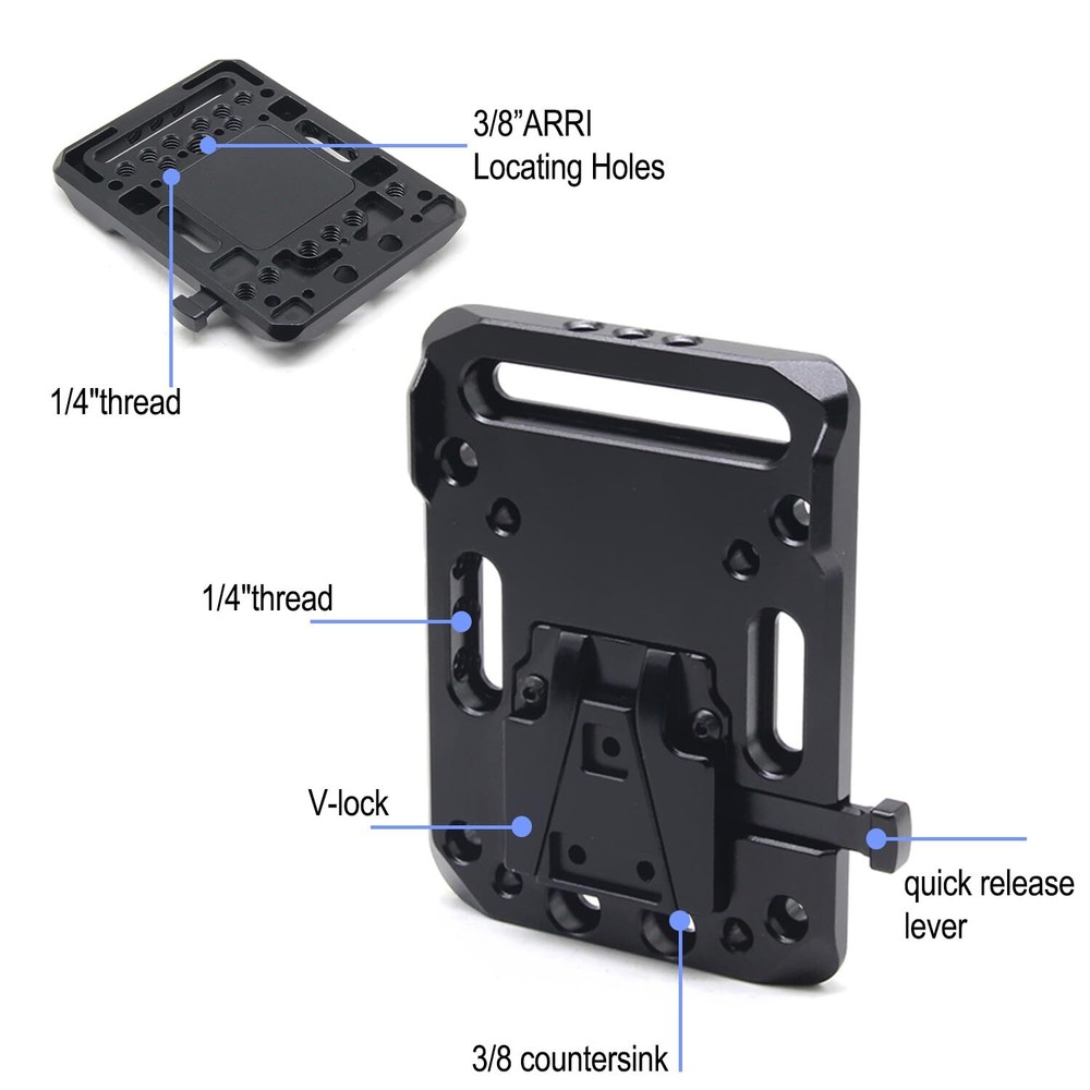 V Mount Battery Plate 1/4"-20 Threads Compatible Camera Battery Quick Release
