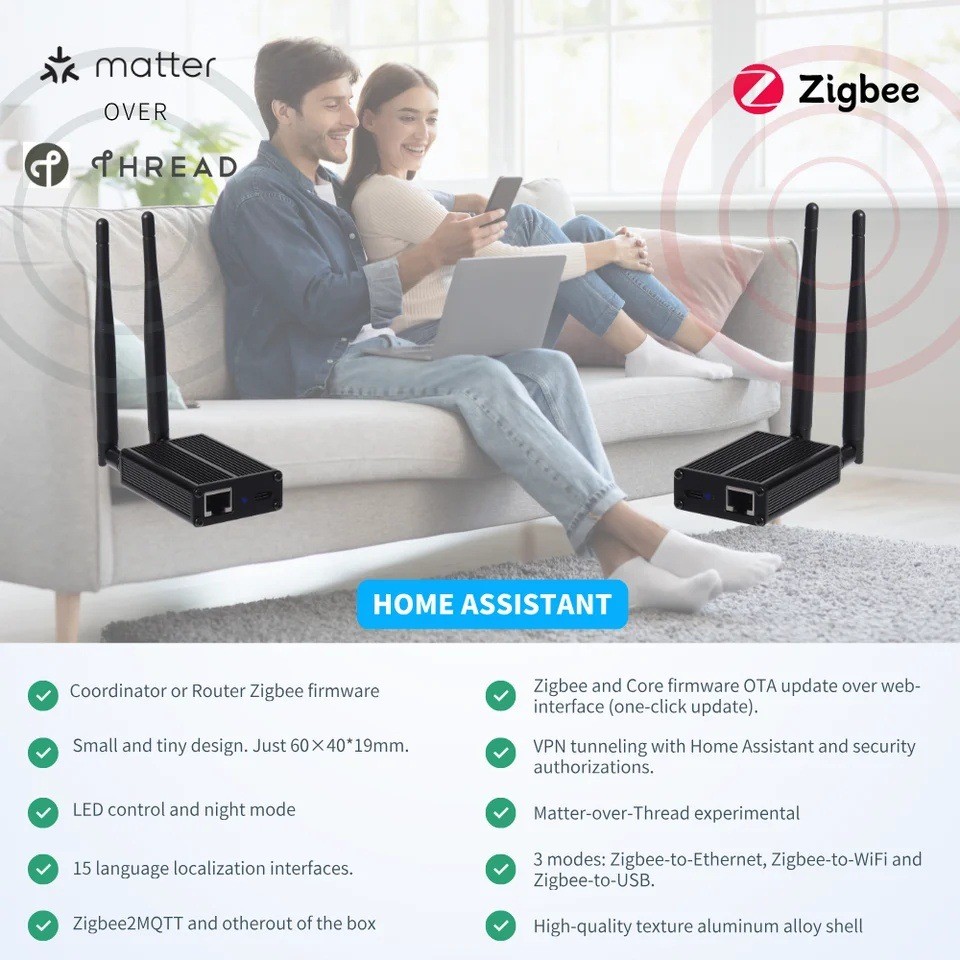 Zigbee/Thread Dongle Hub mqtt Home Assistant ETH-52P Smart Gateway