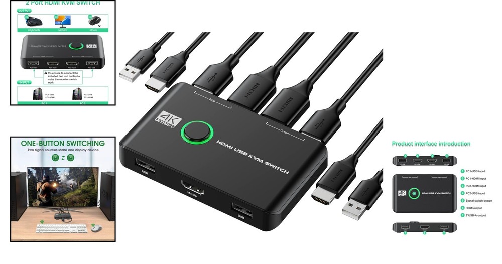 Seamless 4K KVM Switch for 2 Computers - Share Mouse & Keyboard Effortlessly