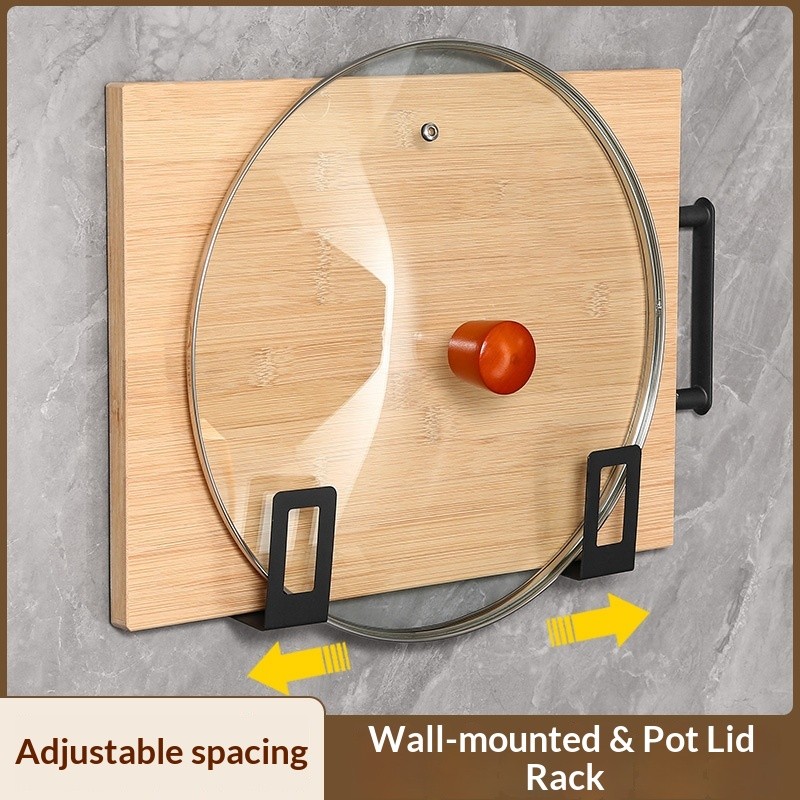 Pot lid rack, non perforated wall mounted kitchen storage rack