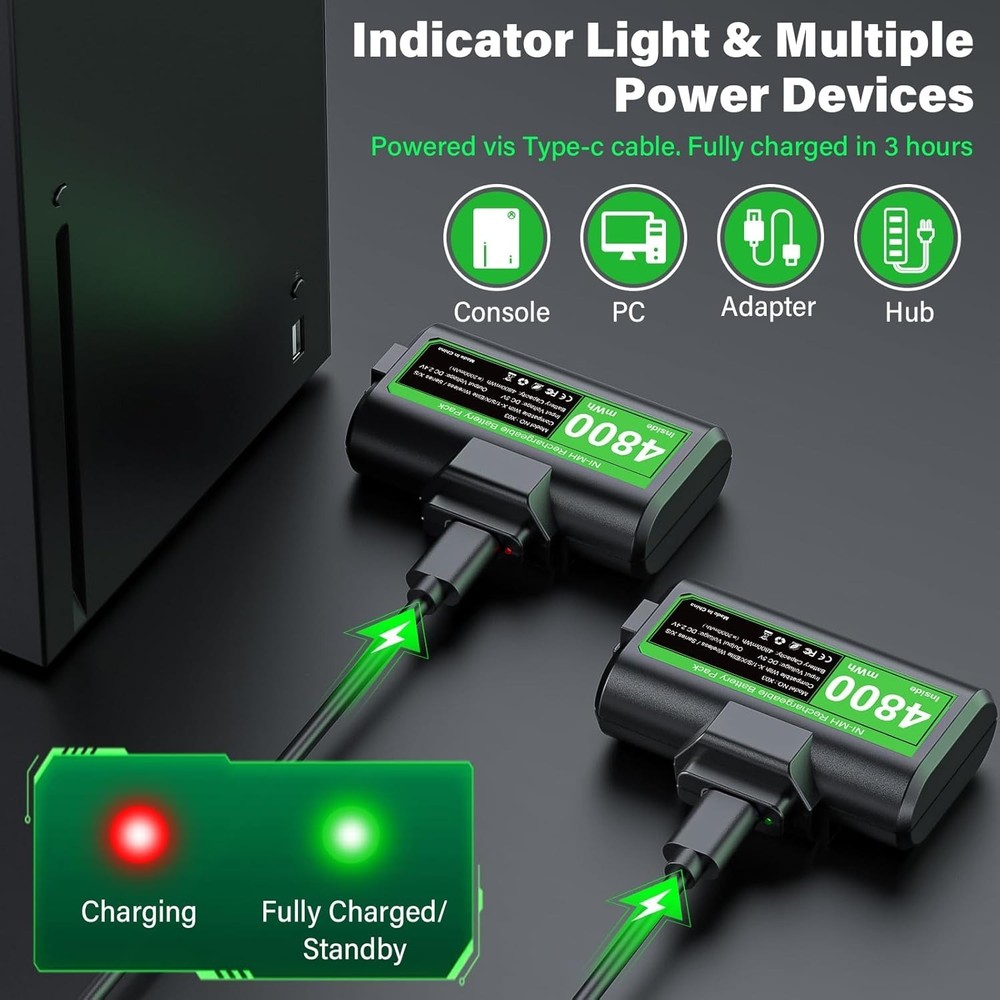 Rechargeable Controller Battery Pack for Xbox,2x4800mWh2000mAh Batteries Pack...