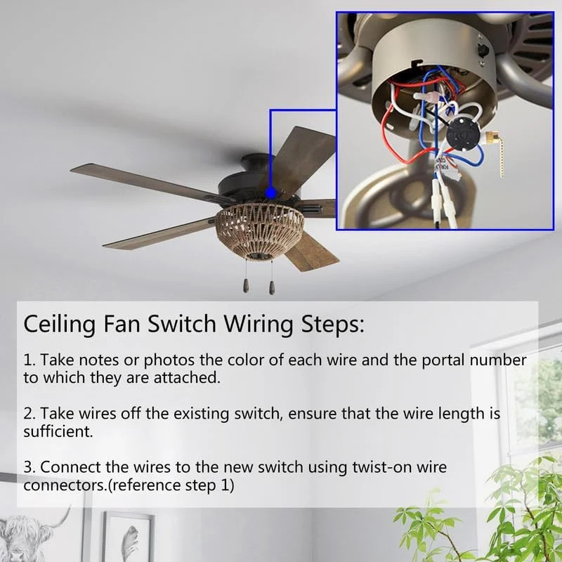 Ceiling Fan Switch ZE-208s E89885 - 3 Speed 4 Wire Fan Light Switch Replacement