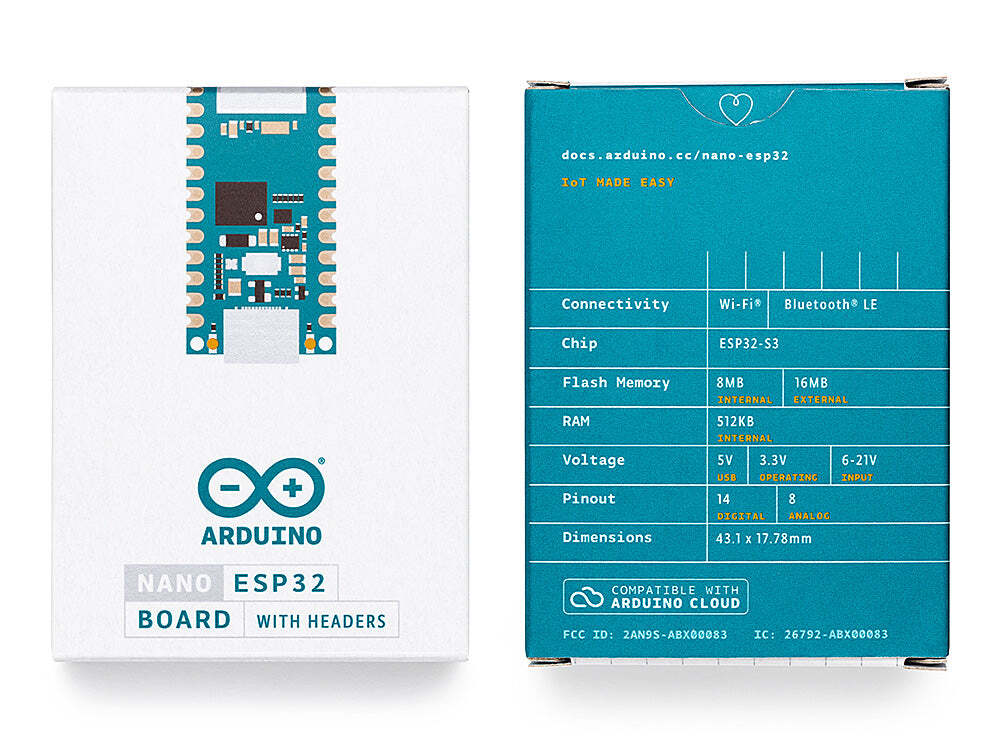 Arduino Nano ESP32 w/ headers ESP32-S3 USB-C MicroPython Compatible ABX00083