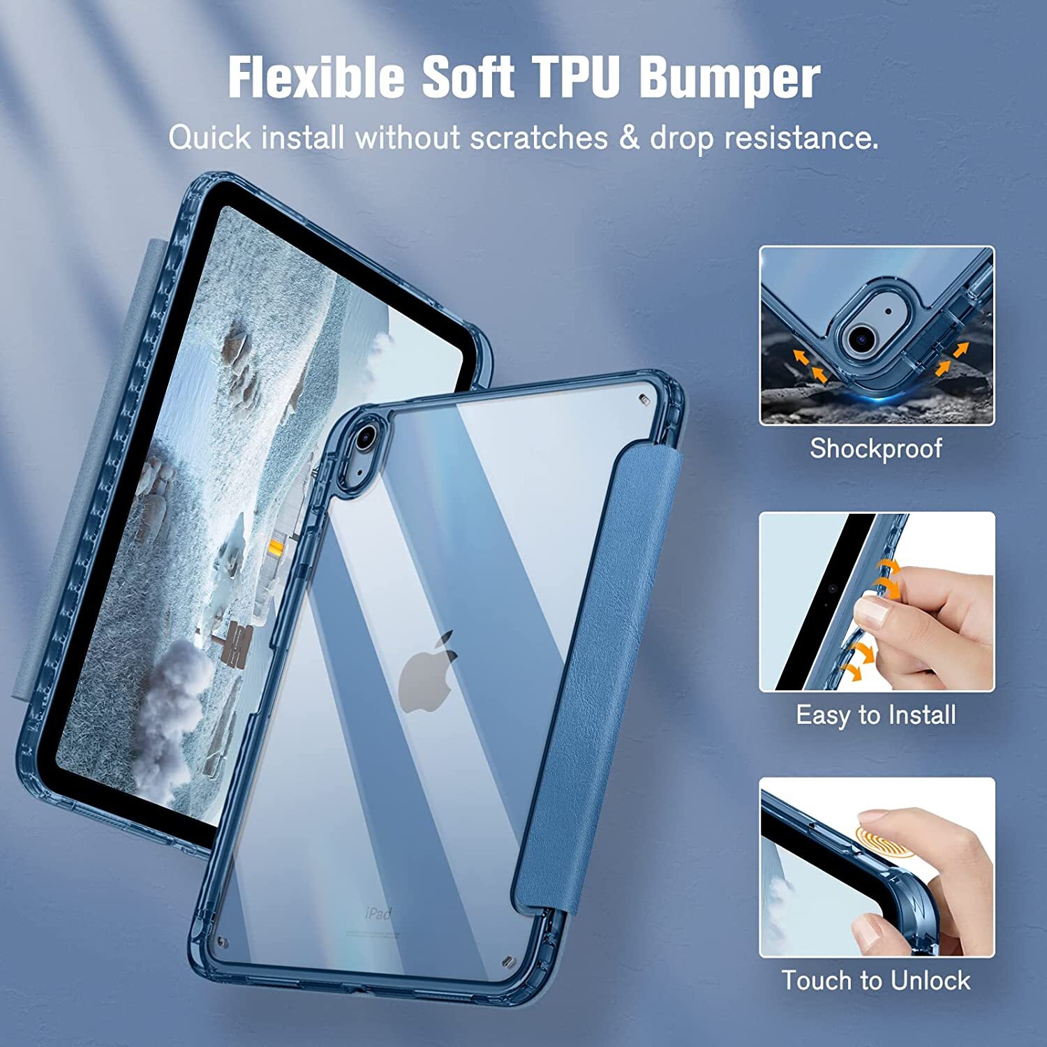 Case for iPad 10th Gen 10.9" (2022) Crystal Transparent Back Cover Pencil Holder