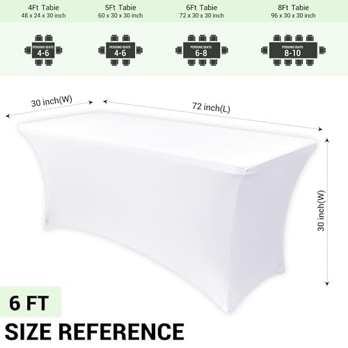 Spandex Table Cover 6ft Fitted Tablecloth 72" x 30" (Rectangular) White