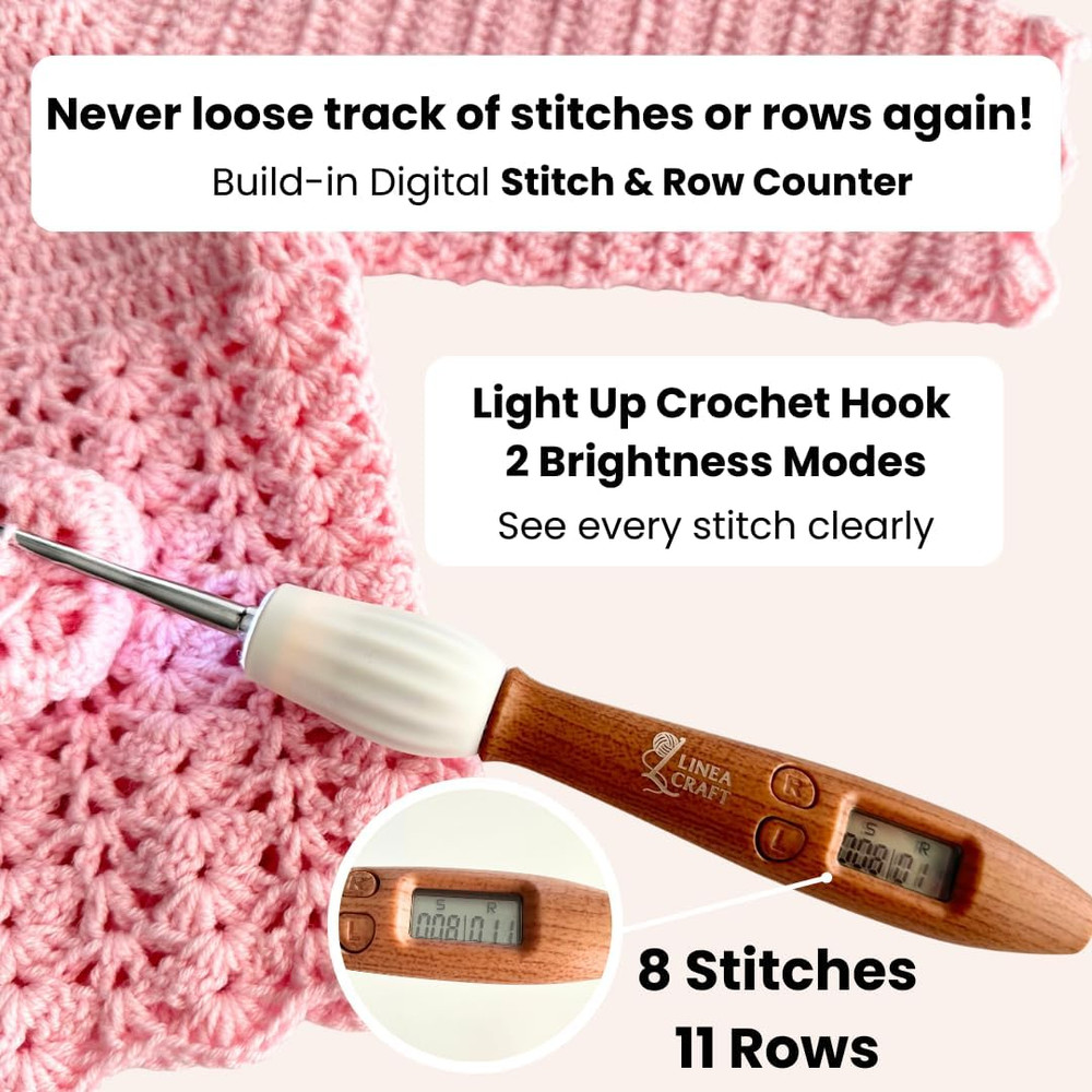 Counting Crochet Hook Set – 18 Sizes Interchangeable Hooks Kit, Light Up, Digita