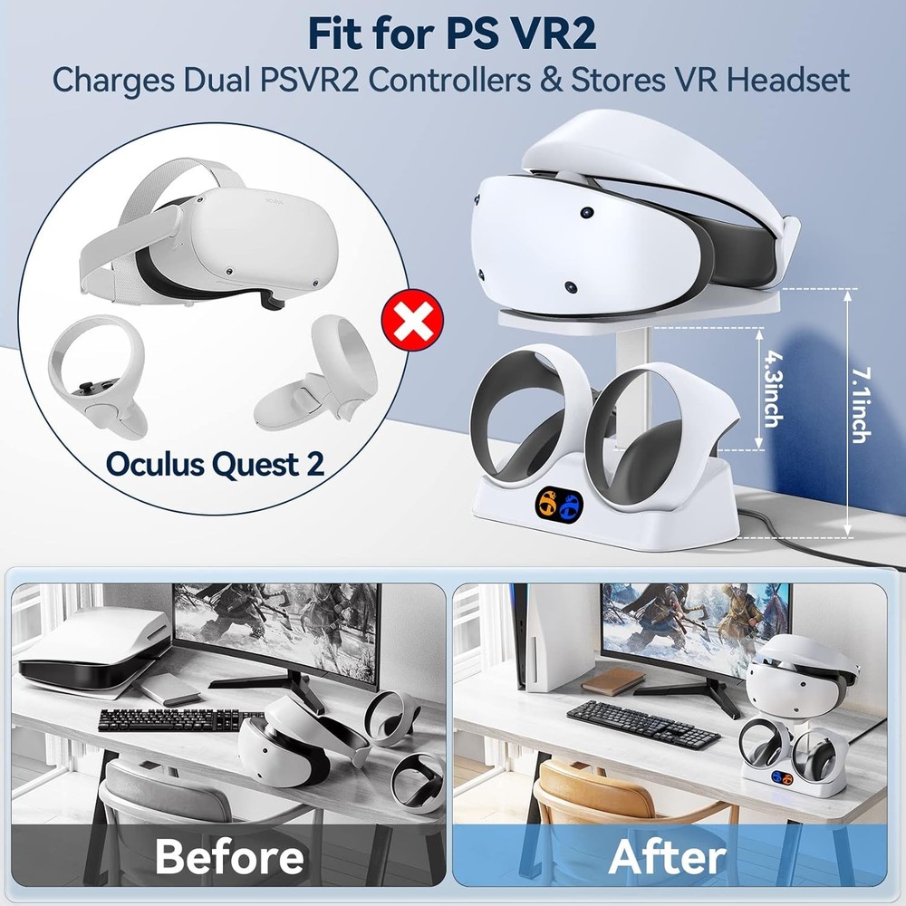 PS5 VR2 Controller Charging Dock & Headset Stand, LED Indicator, Type-C Cable