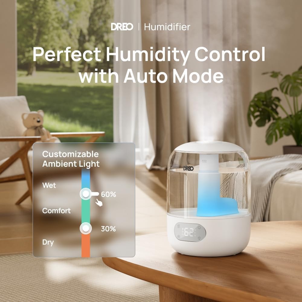 Ultrasonic Humidifier 3L Cool Mist, Quiet 26dB, Aroma Diffuser, Smart